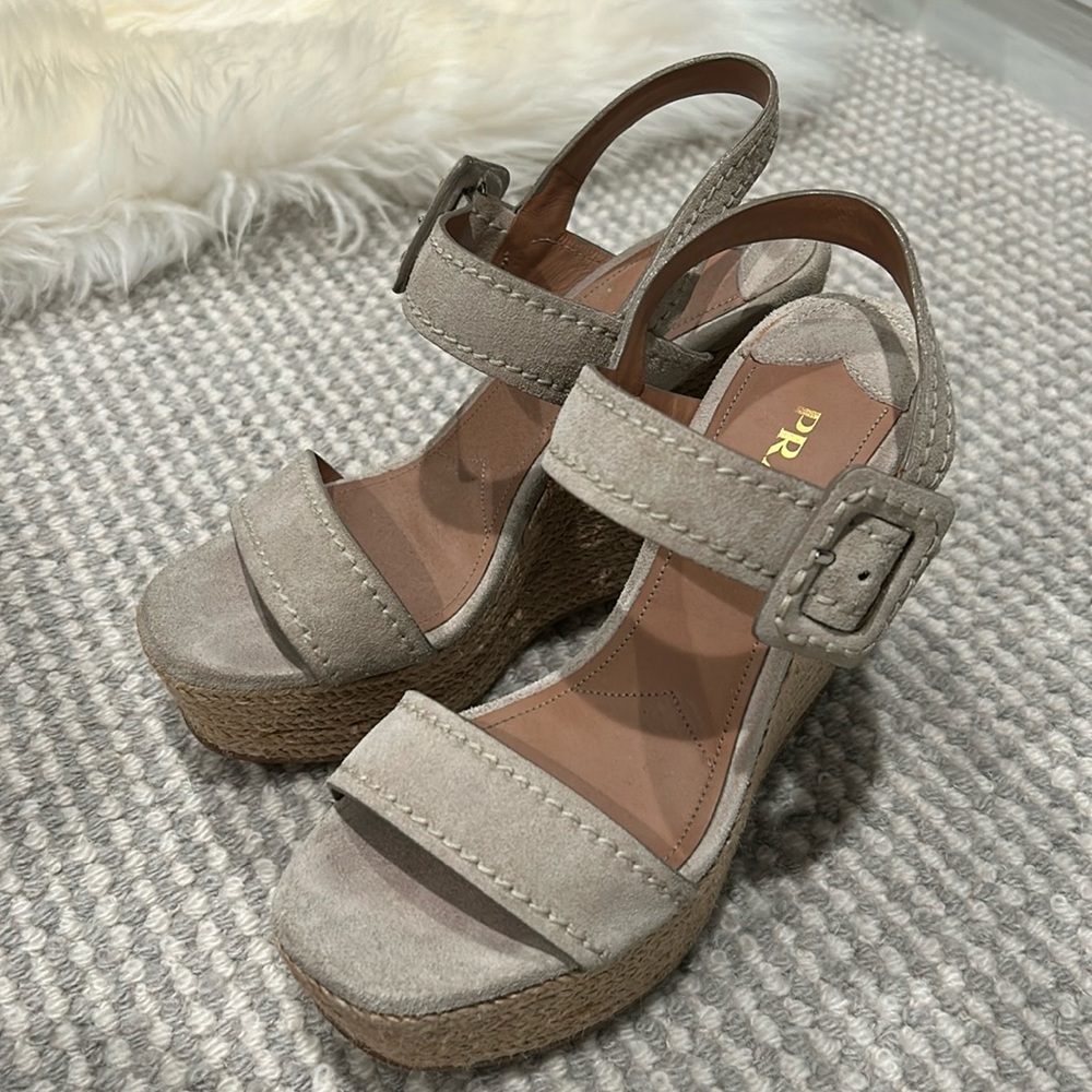 Prada beige suede wedge. Size 36.5 EU/6.5 US